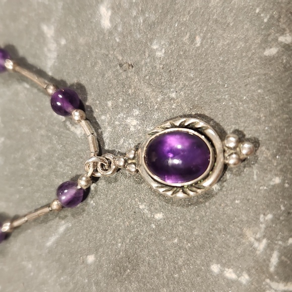 Stunning Amethyst And Sterling Silver Necklace And Earrings Set Vintage - Picture 3 of 10